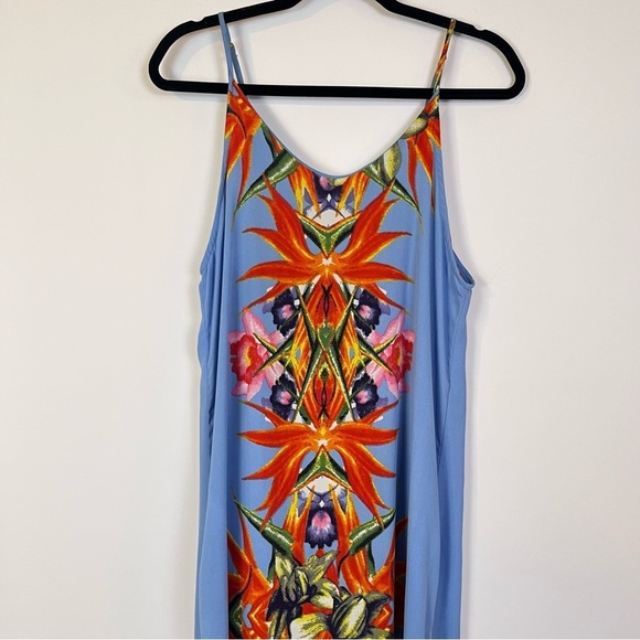 2/$30 LUSH Tropical Maxi Dress | Blue Multicolor | Side Slit | Size Small - Picture 5 of 9